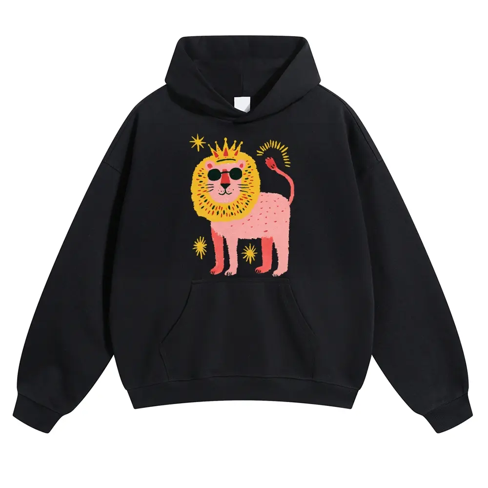 Unisex Lions, crowns, sunglasses, stars, childlike animal motifs Graphic hoodie Personalized Pattern Y2k Clothing Round Neck hoodie,Women's Clothing 100% Cotton, Menswear, Top, Vintage Style,Summer Casual Oversized