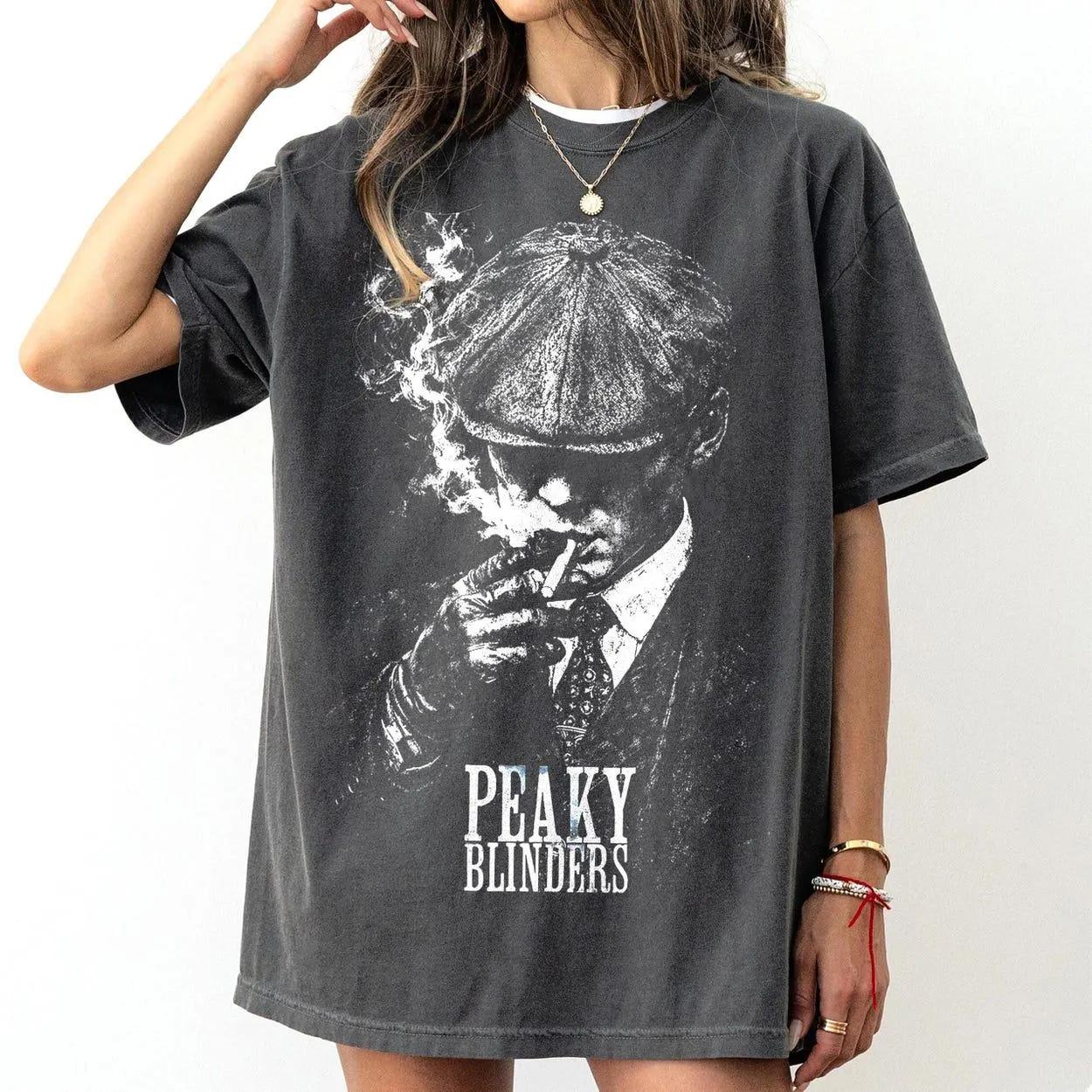 Tommy Shelby Peaky Blinders Shirt – Vintage Acid Wash Oversized Tee, Retro 90s Distressed Graphic, Unisex Streetwear Gift