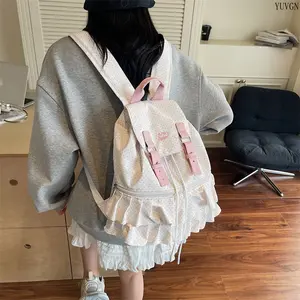 2026 Cute Polka Dot Ruffled Backpack for Women Girls, Drawstring Casual School Backpack with Adjustable Straps, Lightweight Kawaii Daypack Perfect for Campus, Shopping, Travel, Dating and Daily Use