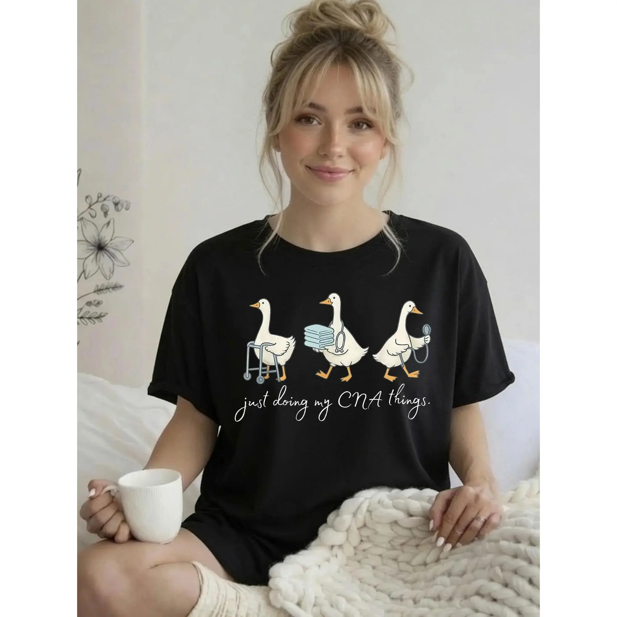 Women'S Casual Cotton Graphic Printed Nurse Shirt, Silly # Goose CNA Certified Nursing Assistant Appreciation T-Shirt, Hospital Tee, Healthcare Worker Appreciation Apparel, Best Friend Gifts, Bff, Bestie Shirts, Womenswear Top