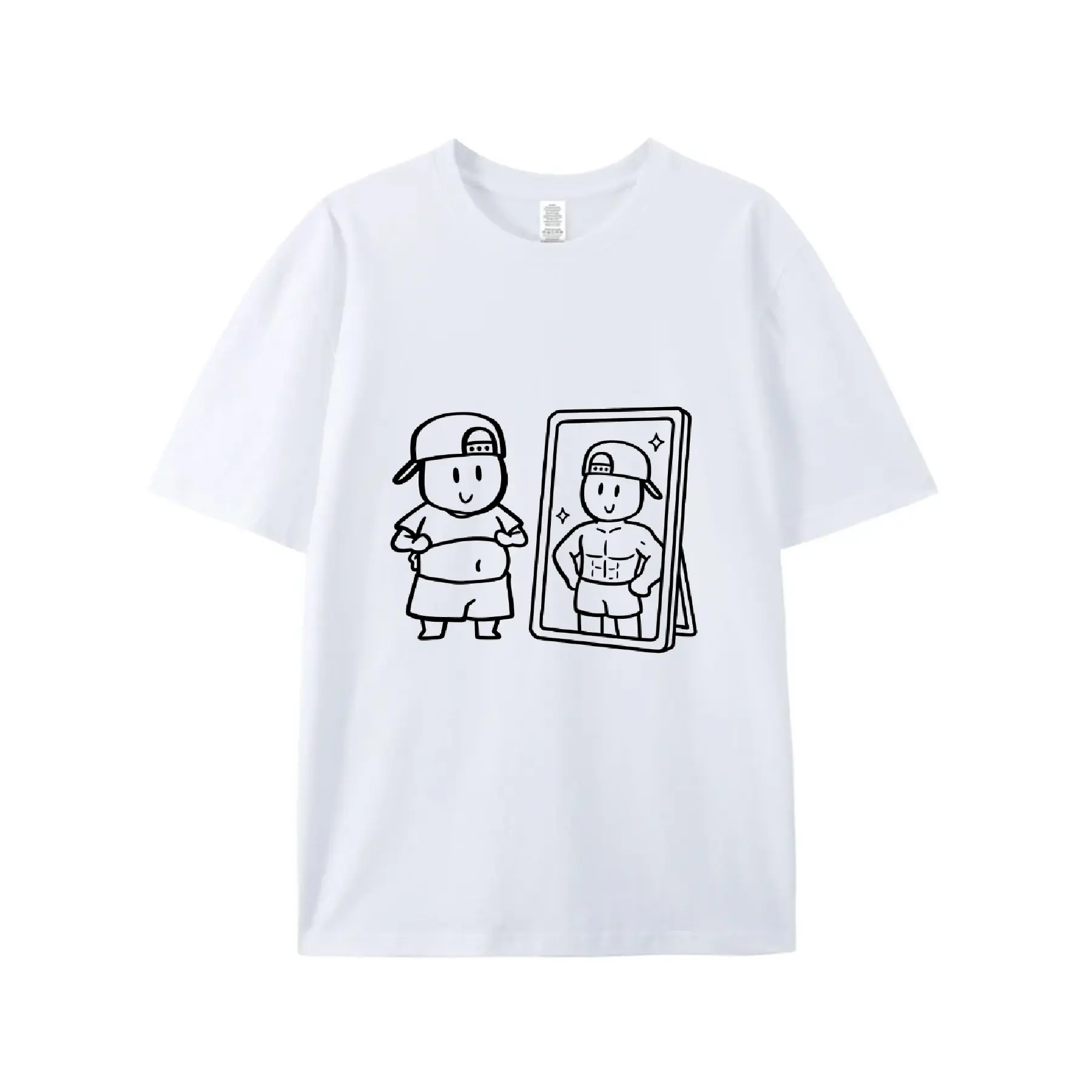 Funny Mirror Six Pack Doodle Graphic Tee Gym Bro Body Positivity Oversized Casual Cotton T-Shirt # GymTees # FitnessGraphicTee # OversizedStreetwear # FunnyWorkoutShirts # GymOOTD