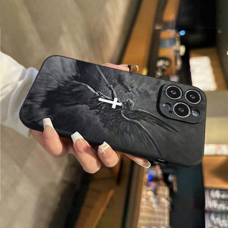 Case for iPhone 17 16 Pro Max 15 Plus 14 13 12 11  Air XS XR E Christian Aesthetics Cross Judgement Angel Cross Pattern Pocket-Friendly Shockproof Silicone Protective Cellphone Softcase Gift For Girls and Women