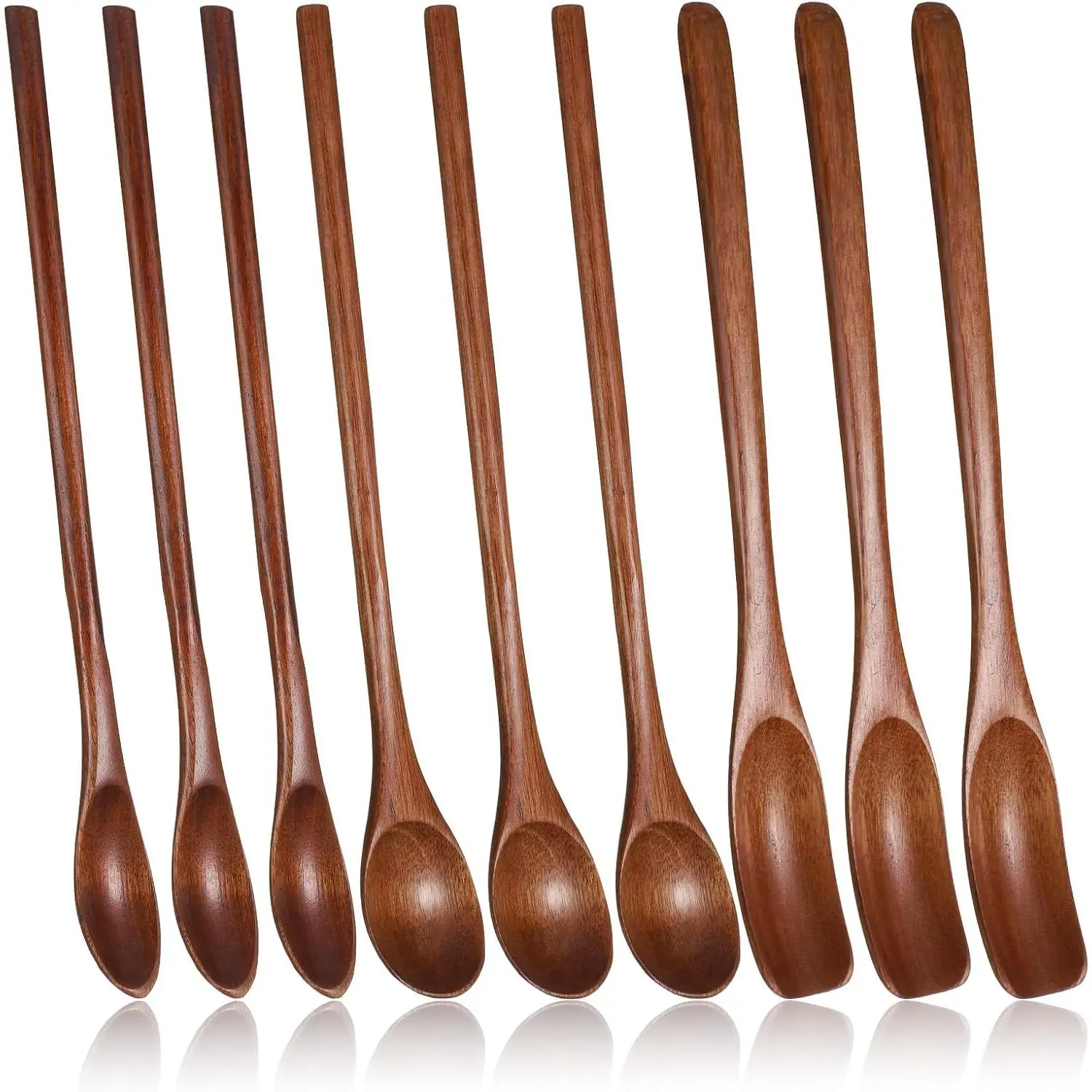 9 count Wooden Honey Spoons, Long Handle Wooden Spoons,  Teaspoons, Small  Coffee Spoon, Kitchen Cooking Table Spoon for Jam, Dessert Stirring, Coffee (7.87 Inch, 3 Style)