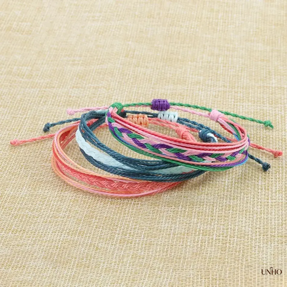 2-Pack New Woven Couple Bracelets, Bohemian Twisted Braided Wax String Wristbands, Waterproof Handmade Surf Style Jewelry For Daily Matching And Outdoor Activities