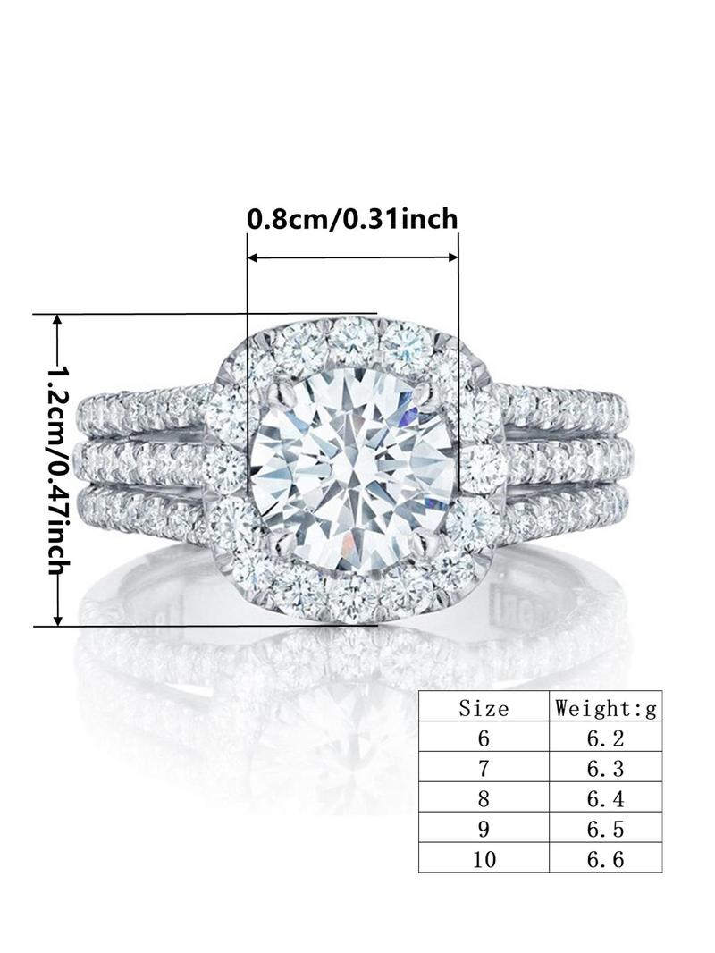 S925 Sterling Silver Luxury Gorgeous Square Shaped Rhinestone Decor Multi Cut Cluster Ring with Box, Elegant Exquisite Jewelry for Women for Summer Party & Daily Wear