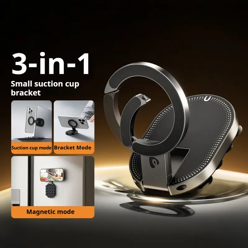 Magnetic Suction Phone Holder 3-in-1 MagSafe Phone Stand with 18 Suction Cups Foldable 360 Rotating Vacuum Adsorption Magnetic Mount for Mirror Laptop Desk Gym Shower Car Travel Phone Stand for iPhone 17 16 Pro Max Samsung Black