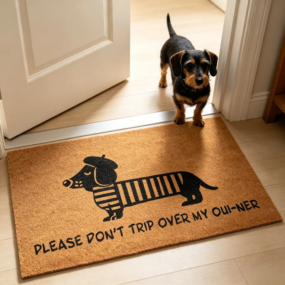 Please Don't Trip Over My Oui-ner Dachshund Doormat, Funny Weiner Dog Welcome Mat, Diatomaceous Earth Non Slip Absorbent Entryway Rug,Dog Lover Housewarming Gift, Front Porch Decor, Entryway Use