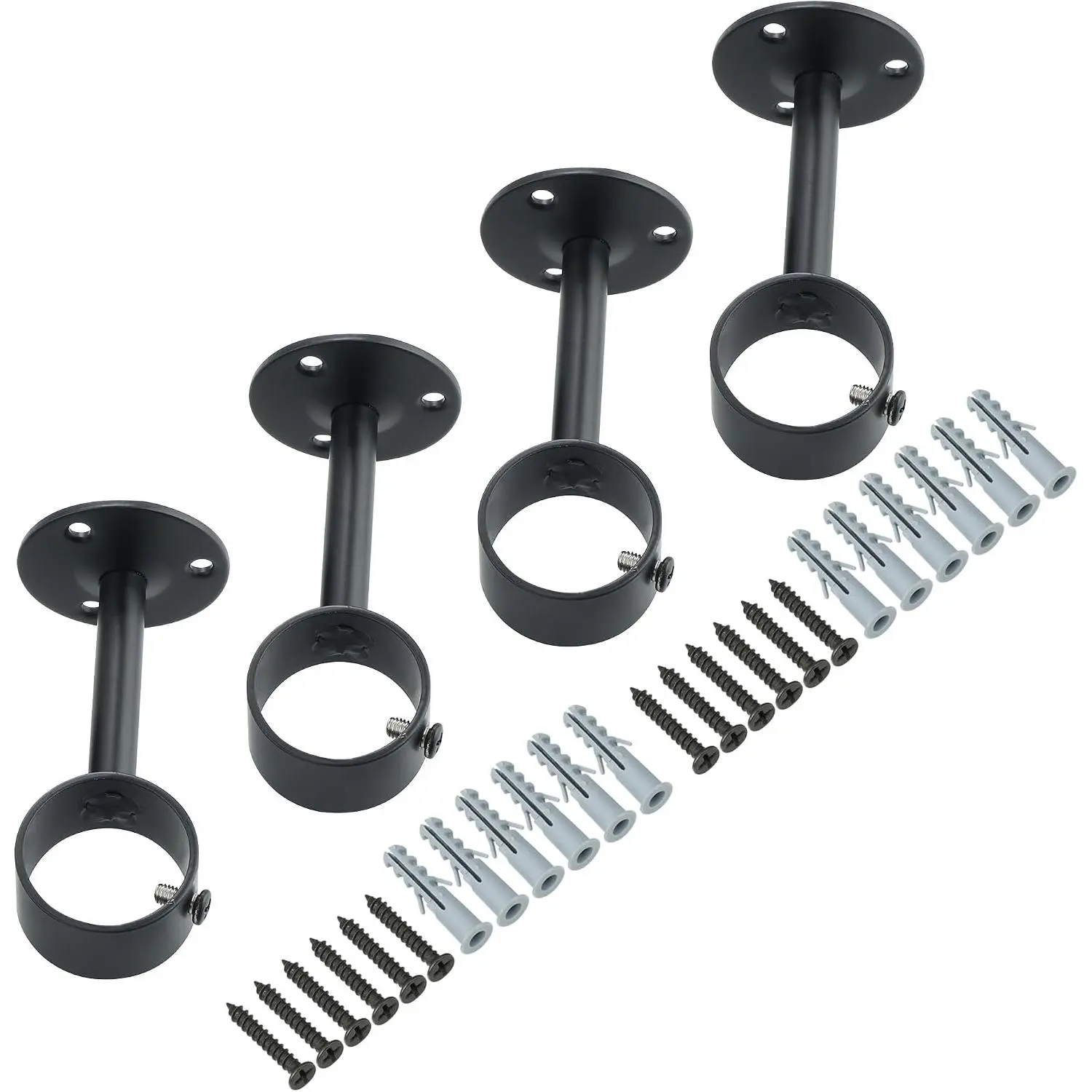 32mm Dia Ceiling Curtain Rod Holders,Adjustable Closet Rod Bracket | Heavy Duty Curtain Rod Brackets,Ceiling Mounted Shower Curtain Holder,Bathroom,Kitchen,Wardrobe,Balcony,Black Finish,4 Pcs