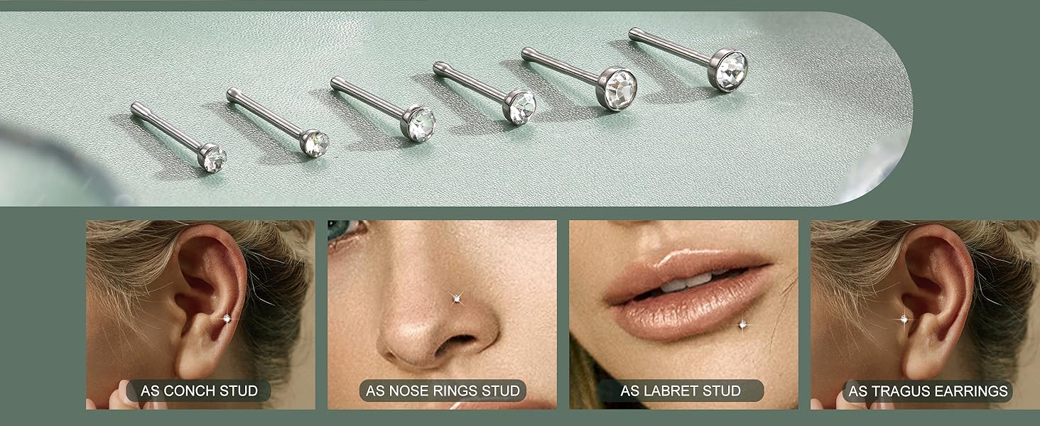 Jstyle 60Pcs Hypoallergenic Stainless Steel Nose Studs for Women Men Sparkly CZ Small 22G Nose Studs Rings Piercing Body Jewelry 1.5mm 2mm 2.5mm