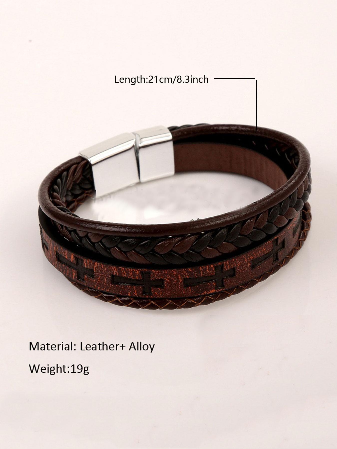 Men's Vintage Cross Design Braided Leather Bracelet, Street Style Party Jewelry Accessories, Daily Clothing Decor, Birthday Holiday Gift