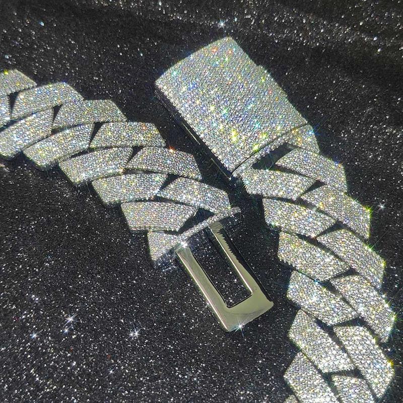 Pass Diamond Test GRA Moissanite 25mm Wide 6Rows 925 Solid Silver Cuban link chain for Rapper Hip Hop VVS Iced Out Necklace.