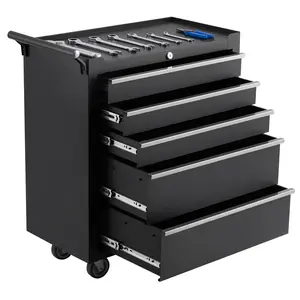 5-Drawer Rolling Tool Box, Multifunctional Tool Storage Cabinet On Wheels with Locking Mechanism, Parking Brake, Portable Garage Tool Cart for Warehouse, Workshop, Repair Shop