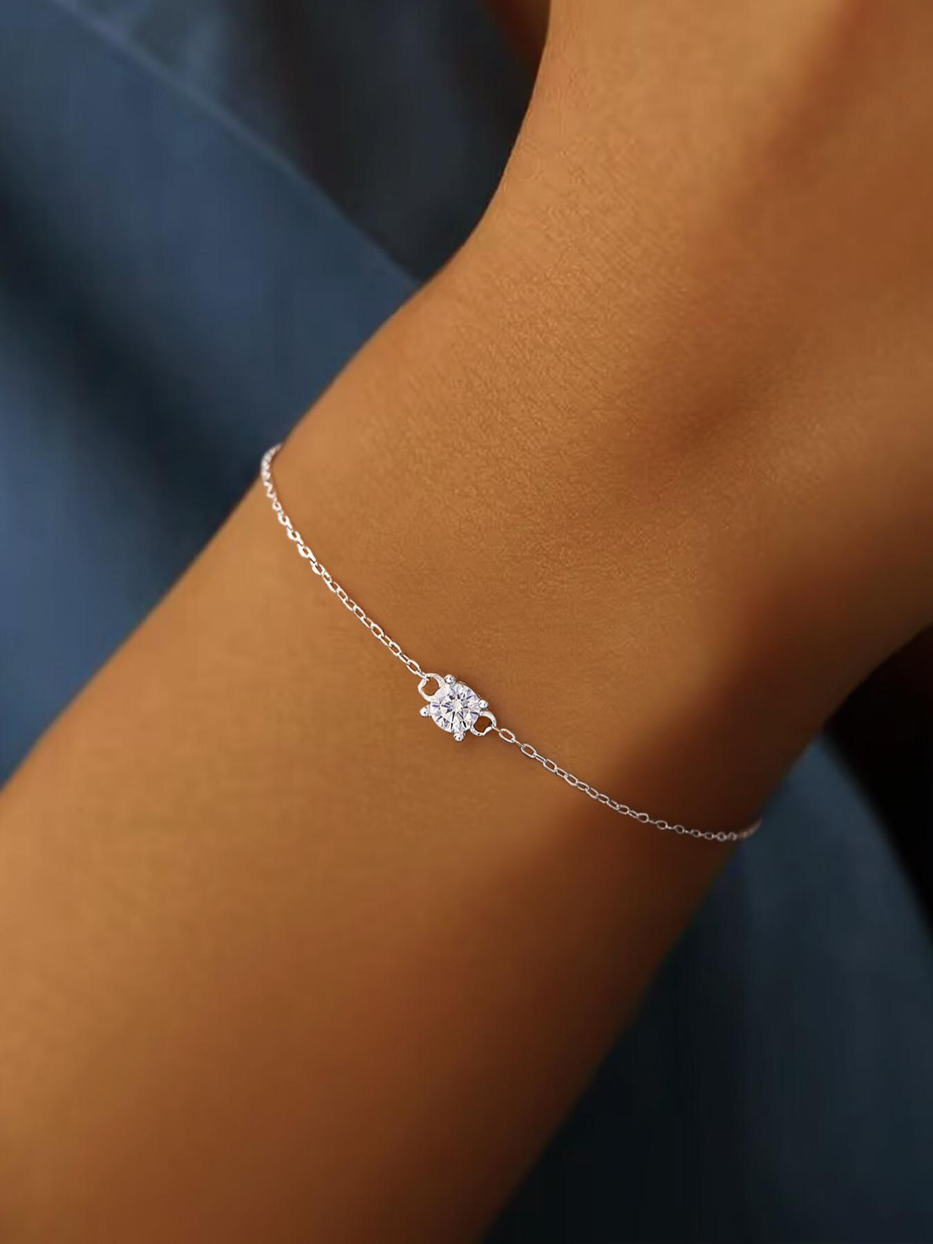 S925 Sterling Silver Elegant Zircon Bracelet, Fashionable Jewelry for Women & Girls, Trendy All-match & Exquisite Jewelry for Birthday Gift