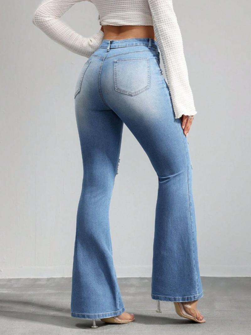 OBlue Jeans Women's Flare Leg Jeans, Casual Comfy High Waist Bell Bottom Trousers for Daily Wear, Ladies Bottoms for All Seasons, Pants