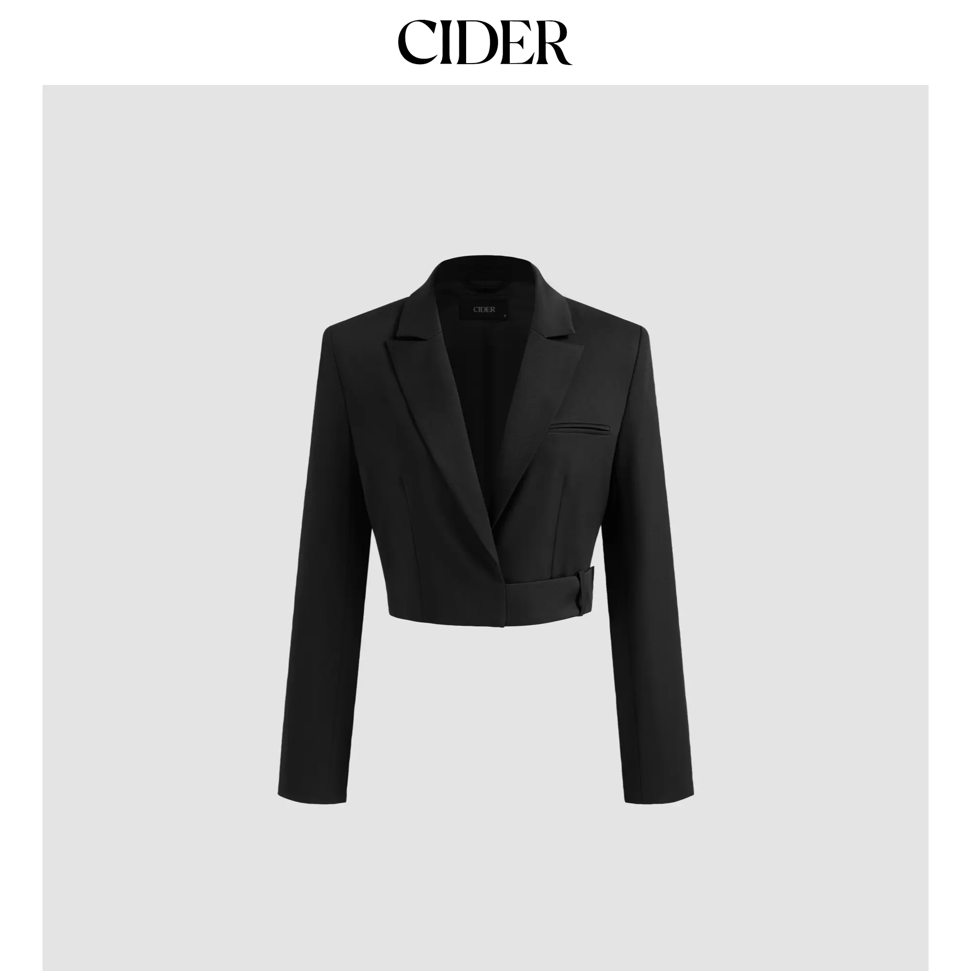 Cider [size 2-26] Collar Solid Belted Crop Blazer SohoChic