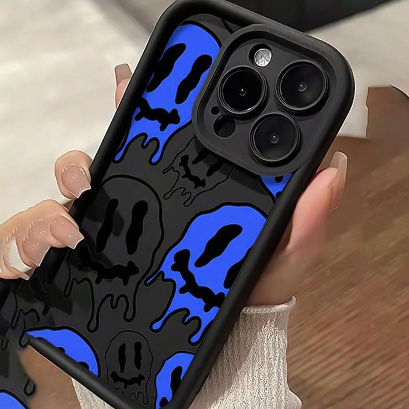 Cartoon joyful Face Pattern Mobile Phone Case Black Anti-Fall Mobile Phone Case Full Lens Cover/Simple/Anti-Fall/Case Suitable for iPhone17/16/15/14/13/12/11/X/XS/XS MAX