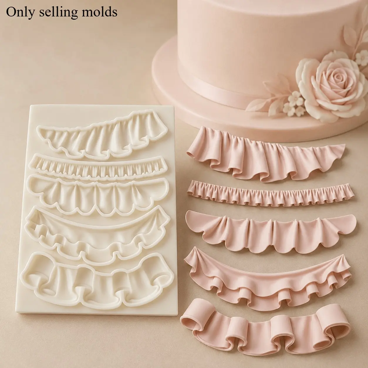 Ruffle Silicone Candy Mold, Fondant & Chocolate Ribbon Mold, Cake Border Lace Decorating Mold for Cupcakes, Cookies & DIY Desserts, Cookie Molds