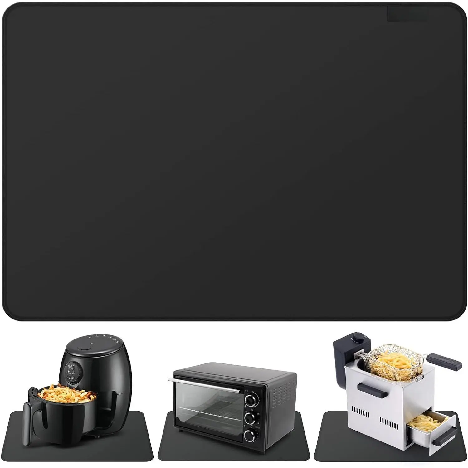 Heat Resistant Mat for Air Fryer Site , Fireproof  Mats for Kitchen Counter, Countertop Protector, No-slip and  (12"X18", Black)