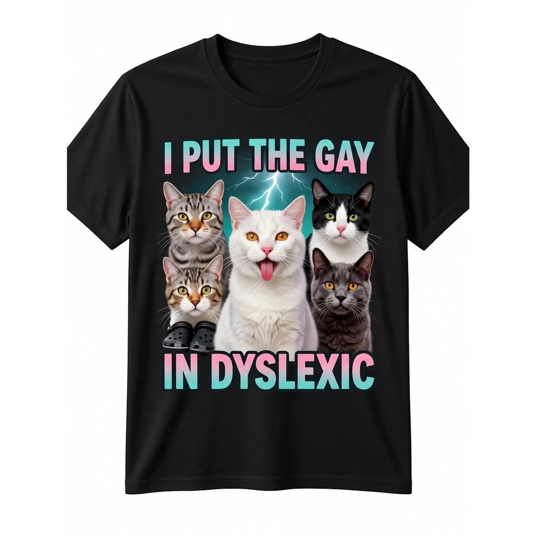 Graphic T-Shirt with 'I Put The Gay in Dyslexic' Funny Print, Unisex Casual 100% Cotton Knit Short Sleeve Crewneck Top, Tops, Fabric