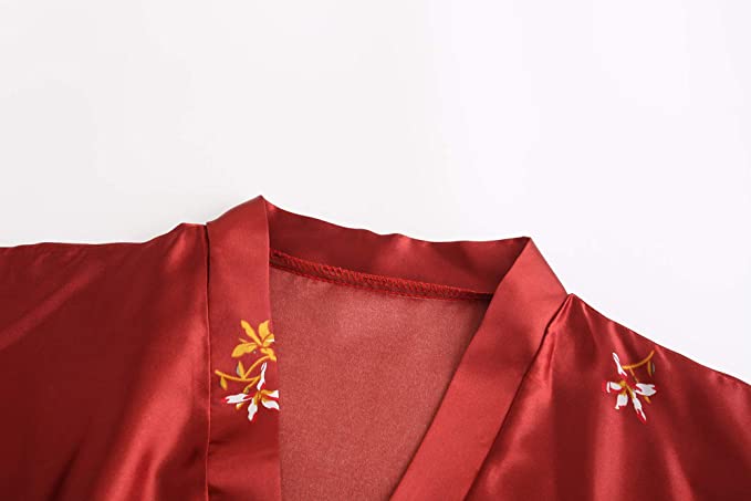 Silk Satin Wedding Bride Bridesmaid Robe Floral Bathrobe Short Kimono Robe Night Robe Bath Robe Fashion Dressing Gown For Women