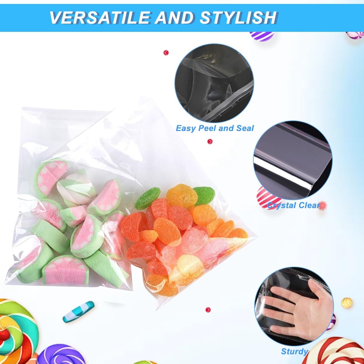 100 Pack 4 3/4in. X 6 1/2in Clear Resealable Cello/Cellophane  Bags Self Sealing Bags  Safe for Cookie Candle Soap Candy Bakery