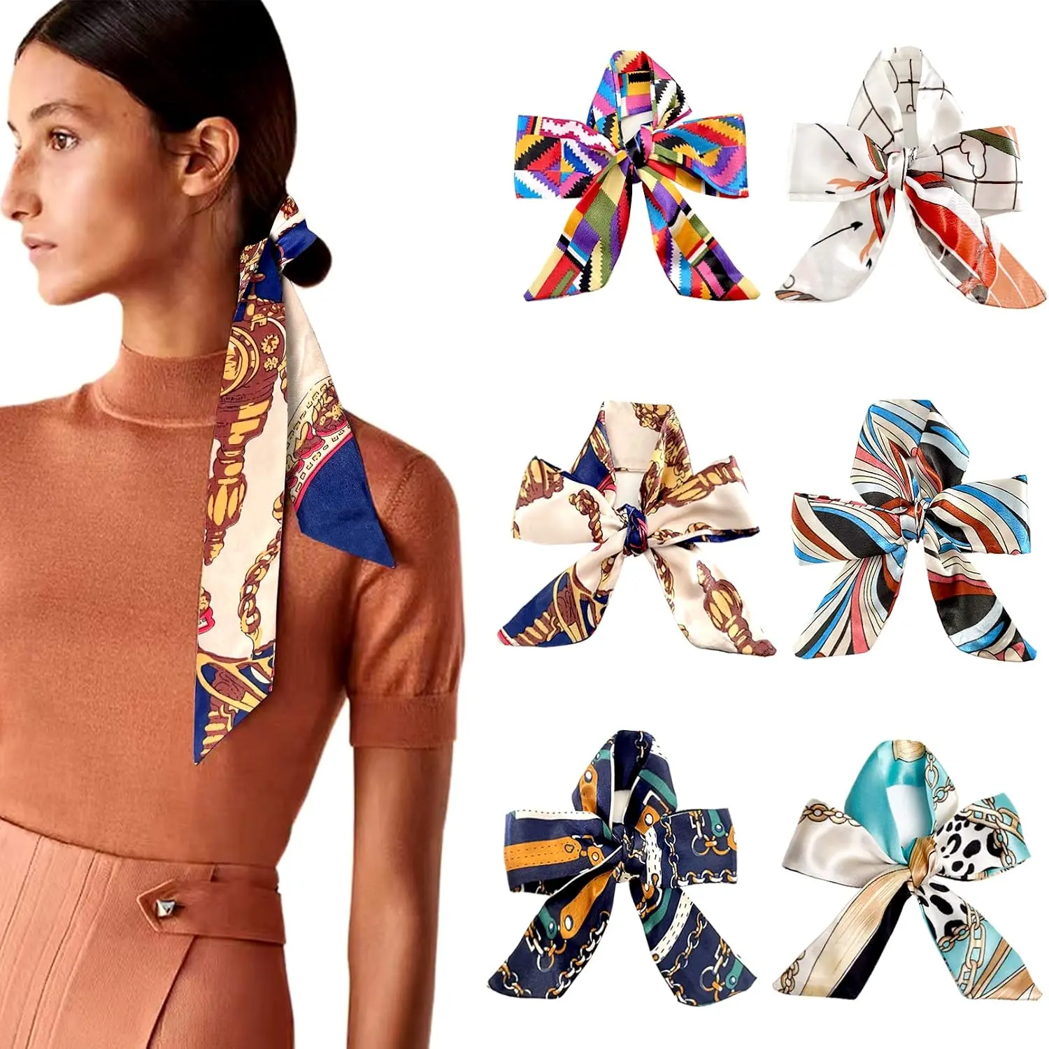 Fashion Scarf for Women Purse Handbag Hair  Scarves | Handle Bag Hair Tie Headband, 6/12 Pcs Neckerchief Package Hair  Band,  Scarf Skinny Scarfs for Women Hair-Bracelet