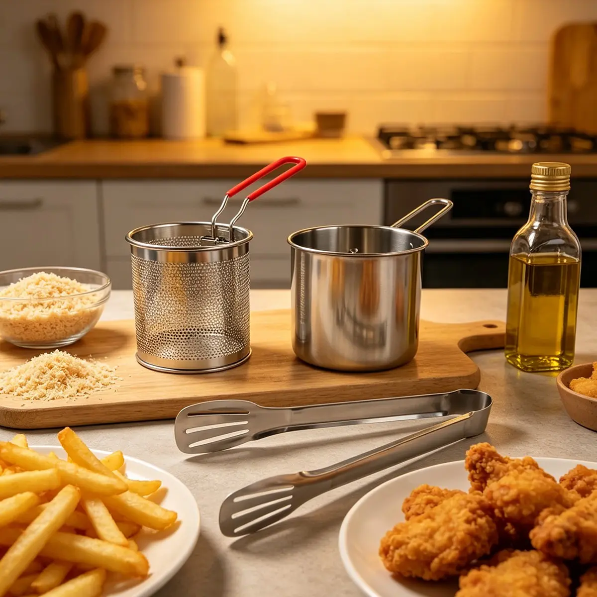 1.4qt Mini Stainless Steel Deep Fry Pot Set, Detachable Fry Basket & Food Tongs, 1.3L Compact Multi-Use Frying Pan, Less Oil Design, Deep Fryer with Basket