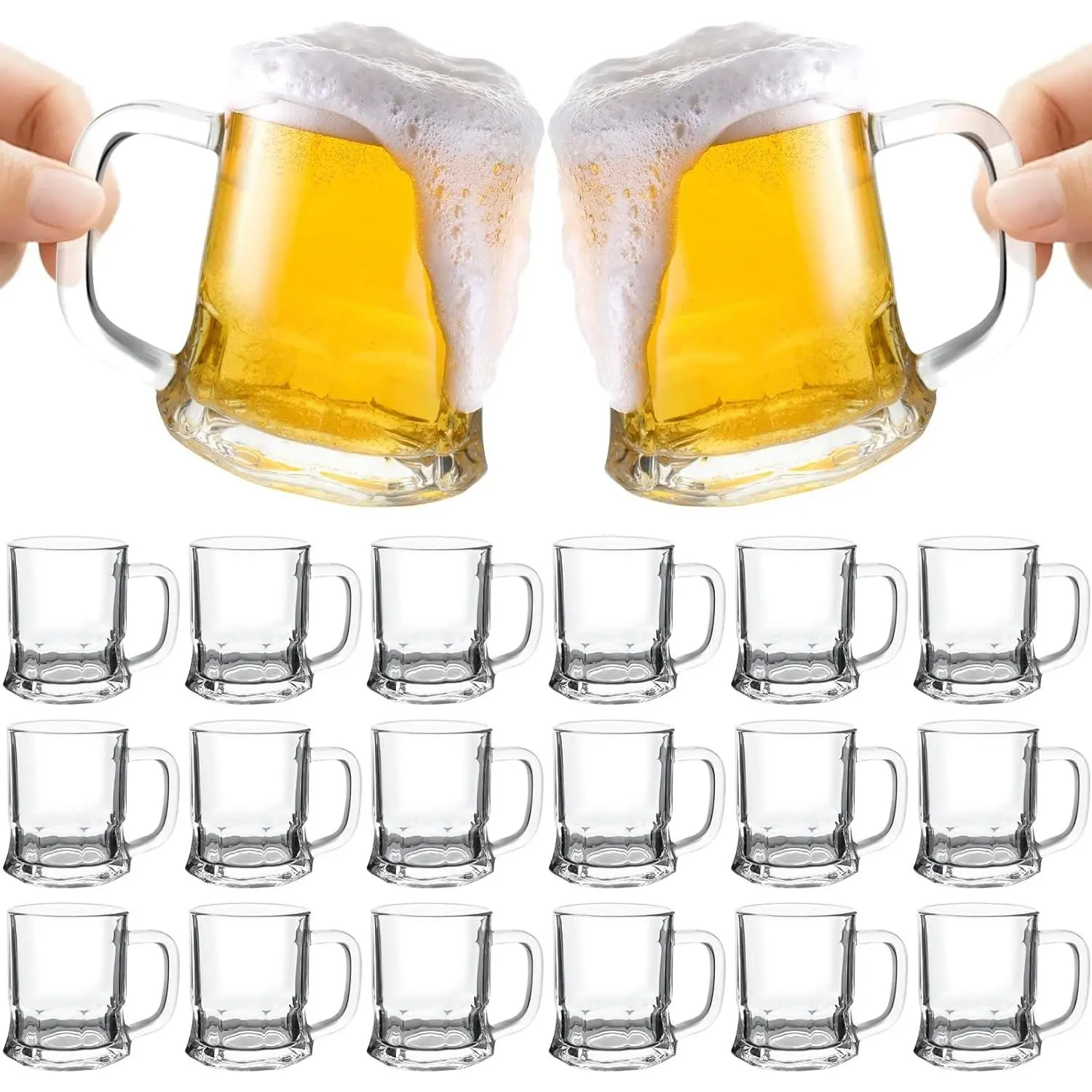 20Pcs Mini Beer Mug Shot Glasses,5 Oz Clear Shot Glasses Bulk with Handles, Heavy Base Freezable Beer Mug,Mini Mugs for Holidays, Parties, and Barbecues