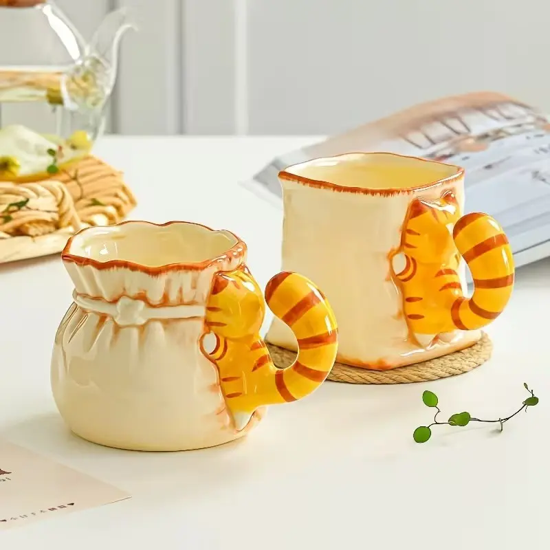 Cute Creative Ceramic Round Garfield Cat Mug, Office Coffee Cup, Household Tea & Breakfast Milk Cup, Couple Water Mug, Ideal Gift Choice For Friends And Family