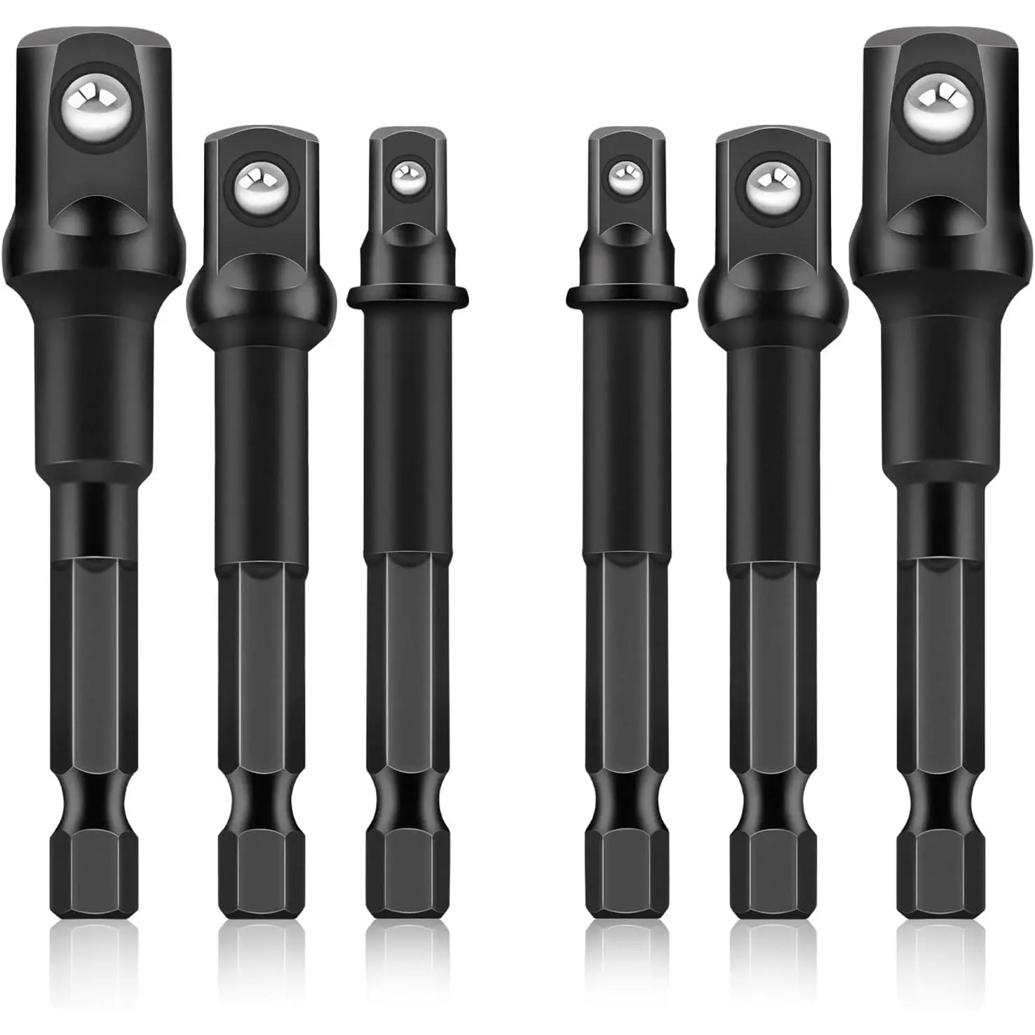 6 count  Grade Socket Adapter Set, 1/4", 3/8", 1/2" Drive Drill Socket Adapter,  Cr-V Socket Driver Adaptor, Hex Shank Driver Socket Adapter for Cordless Drill, , Power Drill