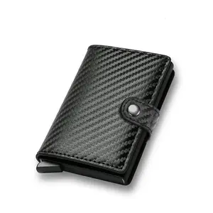 Men's Carbon Fiber RFID Pop-Up Wallet, Slim Metal Credit Card Holder, Minimalist Wallet