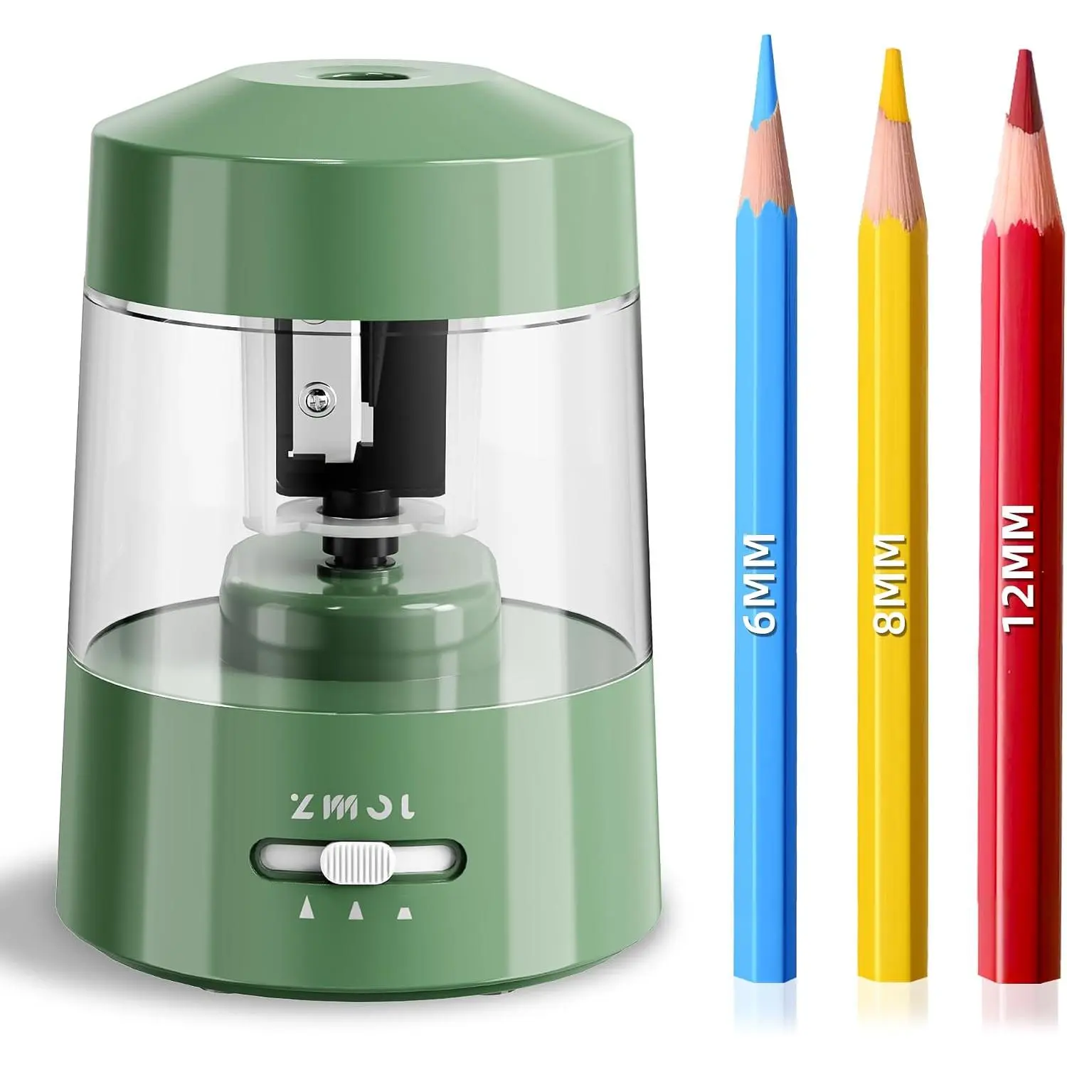 Electric Pencil Sharpener  , 6-12mm  Pencils,Green | Suitable for No.2/Colored Pencils(6-12mm), 3 Modes, Sharpen,AC Adapter/ Operated in School/Classroom/Office/