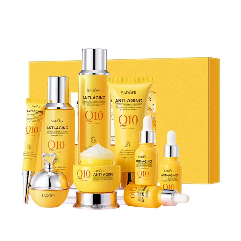 12PCS Coenzyme Q10 Vitamin E Nourishing Facial Complete Kit Cleanser Toner Serum Eye Cream Cream, Long Lasting Hydrating Smooth Skin Care Set For Girls Daily Routine Glowing Skin Set