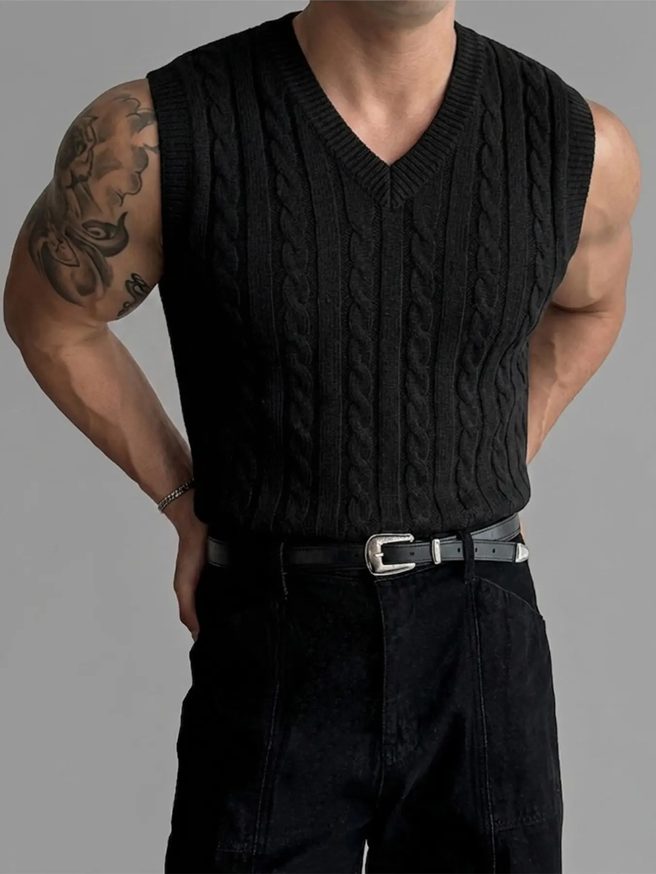 Men's Vintage Solid Color Knitted Vest, Slim Fit, Lightweight V-Neck Sleeveless Sweater, Basic, Breathable Fabric, Business Casual Wear
