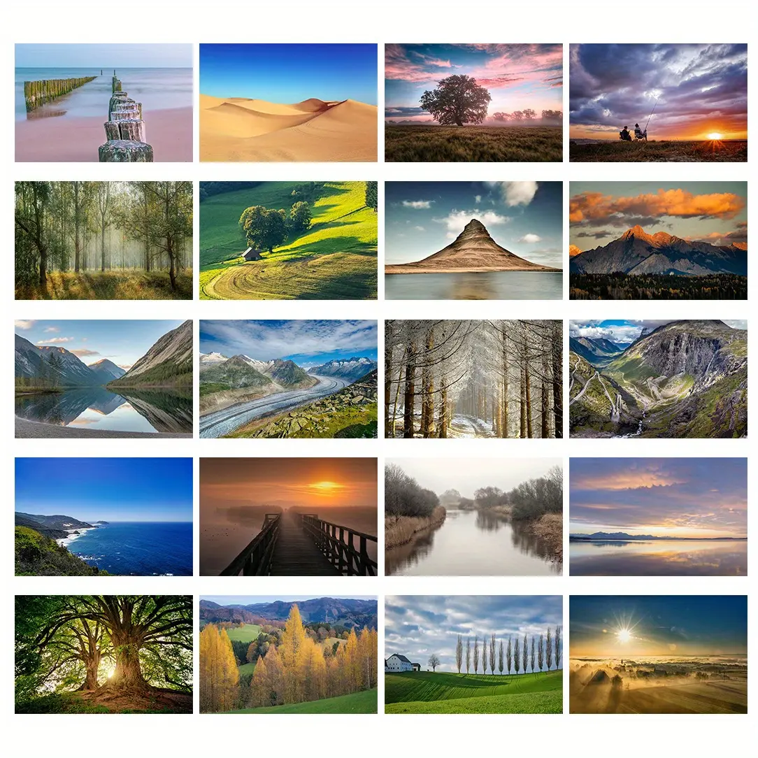 20pcs 4x6 inch postcards featuring serene natural landscapes. For travelers who want to share their journey in a simple yet meaningful way—perfect for holidays, birthdays, or any celebration