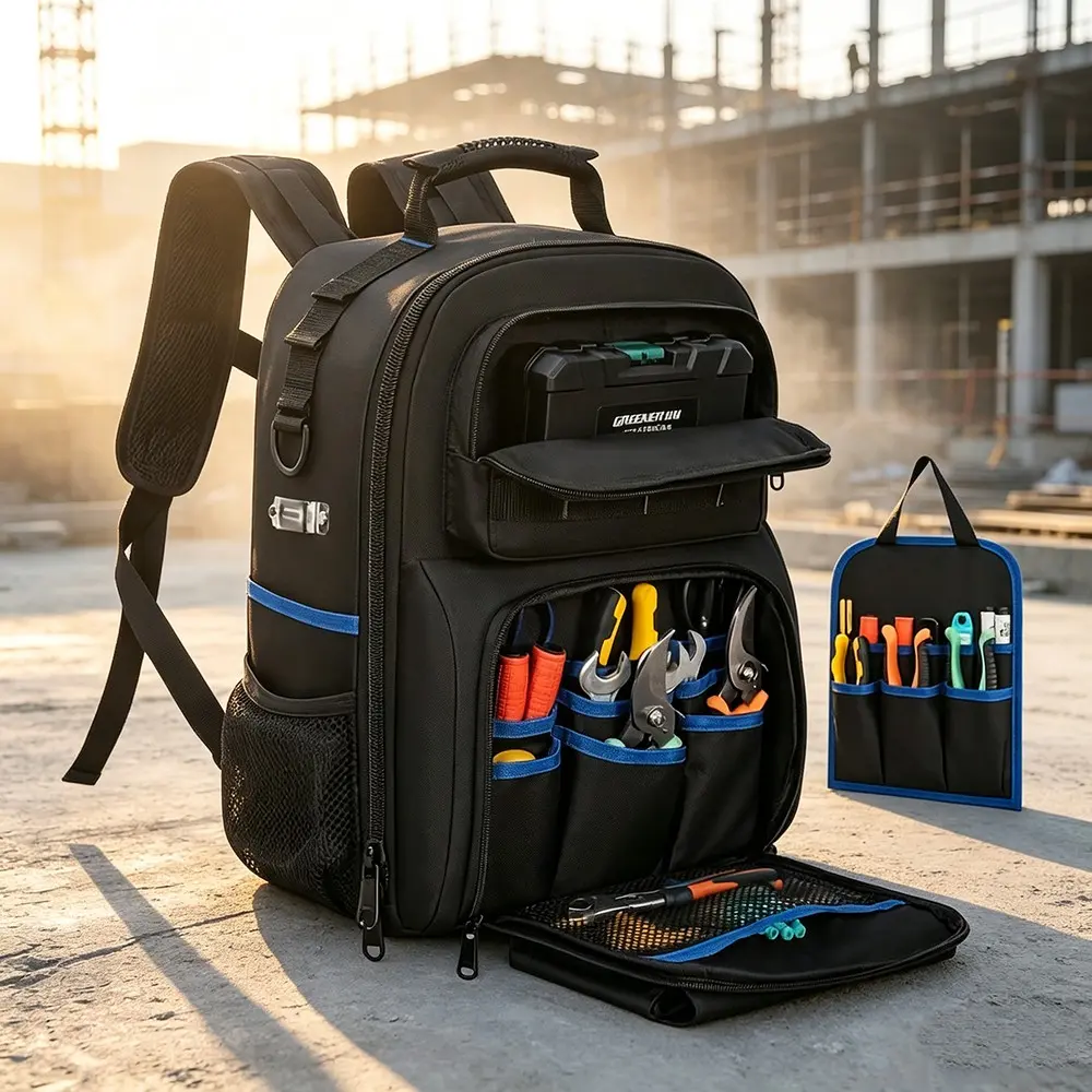Tool Backpack, Thick Shoulder Straps, Detachable Tool Pockets, Waterproof Work Bag, Ideal for Electricians