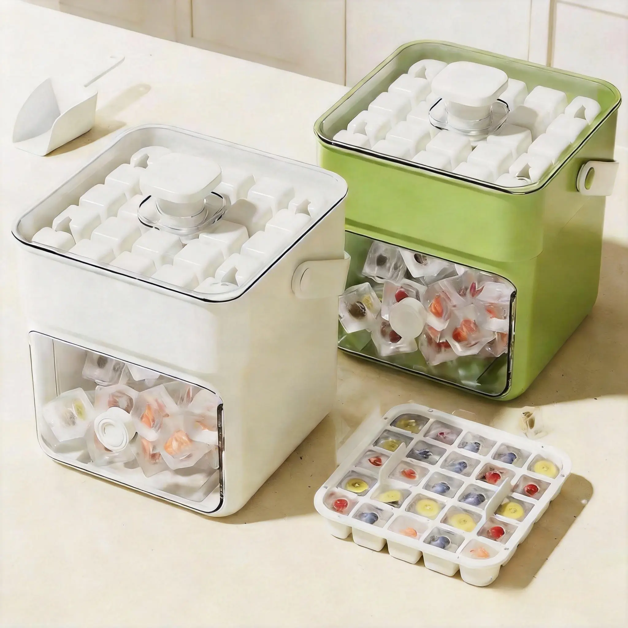 Double Layer Portable Silicone Ice Maker, 25/50 Grids with Press Cover, Food Grade, Home Use, Refrigerator Storage, Drink Compatible