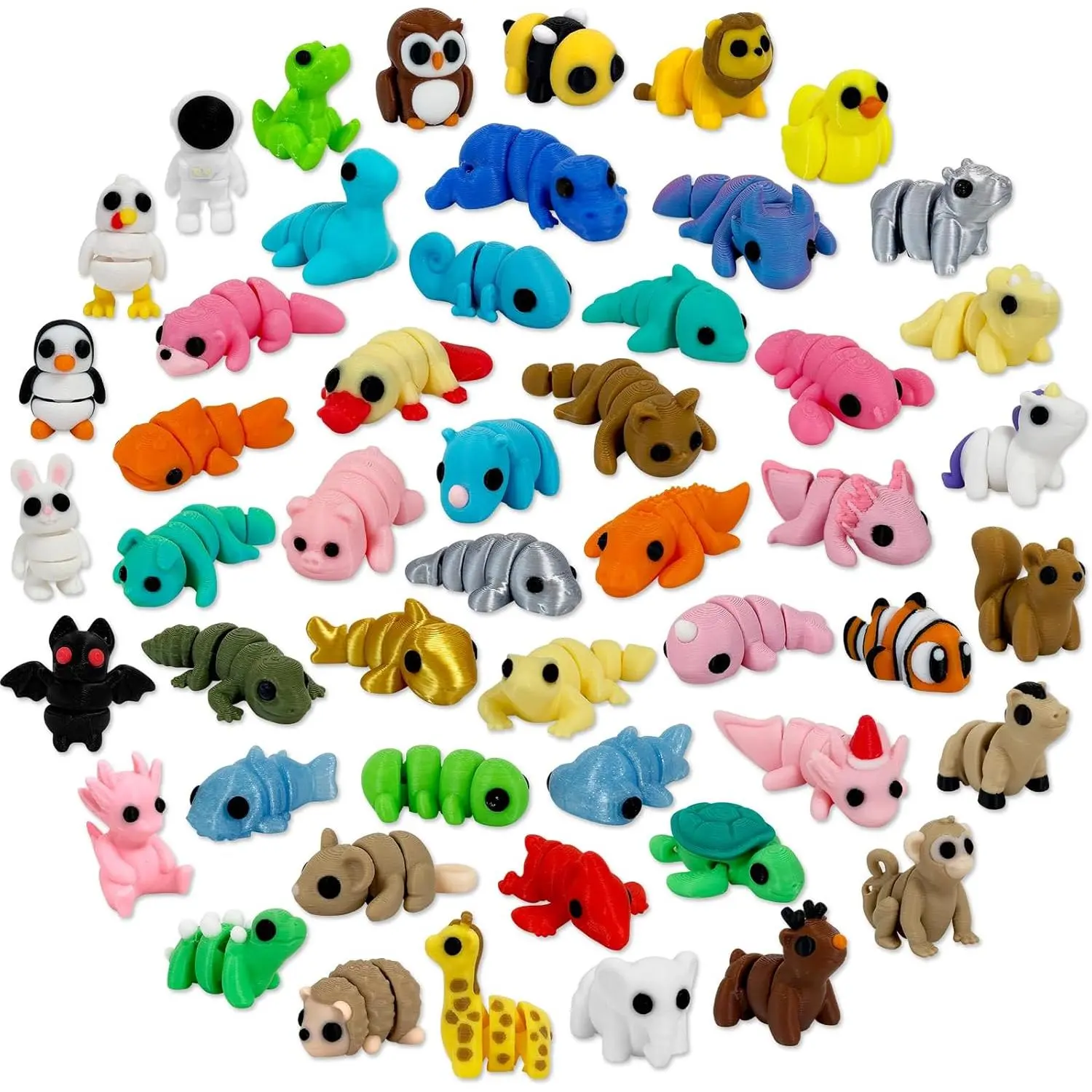 50pcs 3D Printed Articulated & Static Mini Animal Figures – Flexible & Decorative Little Animal Toys for Home, Office, Party Supplies, Classroom Rewards & Desk Decorfidget toys