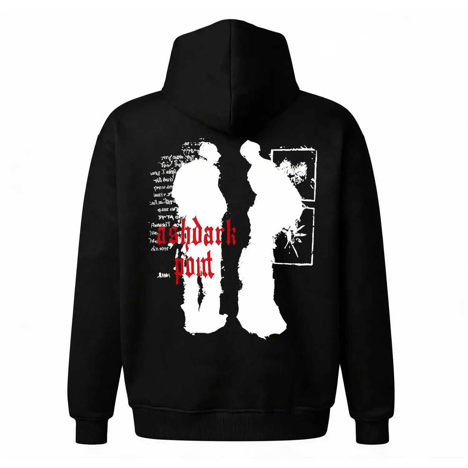 Dark Aesthetic "ashdark port" Hoodie |   Vintage Grunge Silhouette Back Print Sweatshirt |   Moody Indie Art Pullover |   Oversized Unisex Fleece Top |   Edgy Red Gothic Font Hoodie for Men & Women