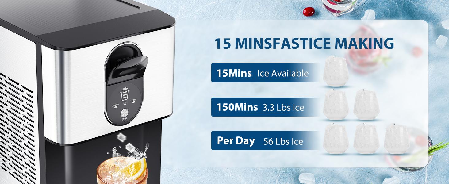 COWSAR Nugget Ice Maker Dispenser, Self Dispensing Pellet Ice Maker, 44lbs/24H, 15Mins Quick Ice Make, 3.3lbs Ice Storage, Ice Full Indicator, Self-Cleaning, Home, Kitchen, Bar, Party Silver