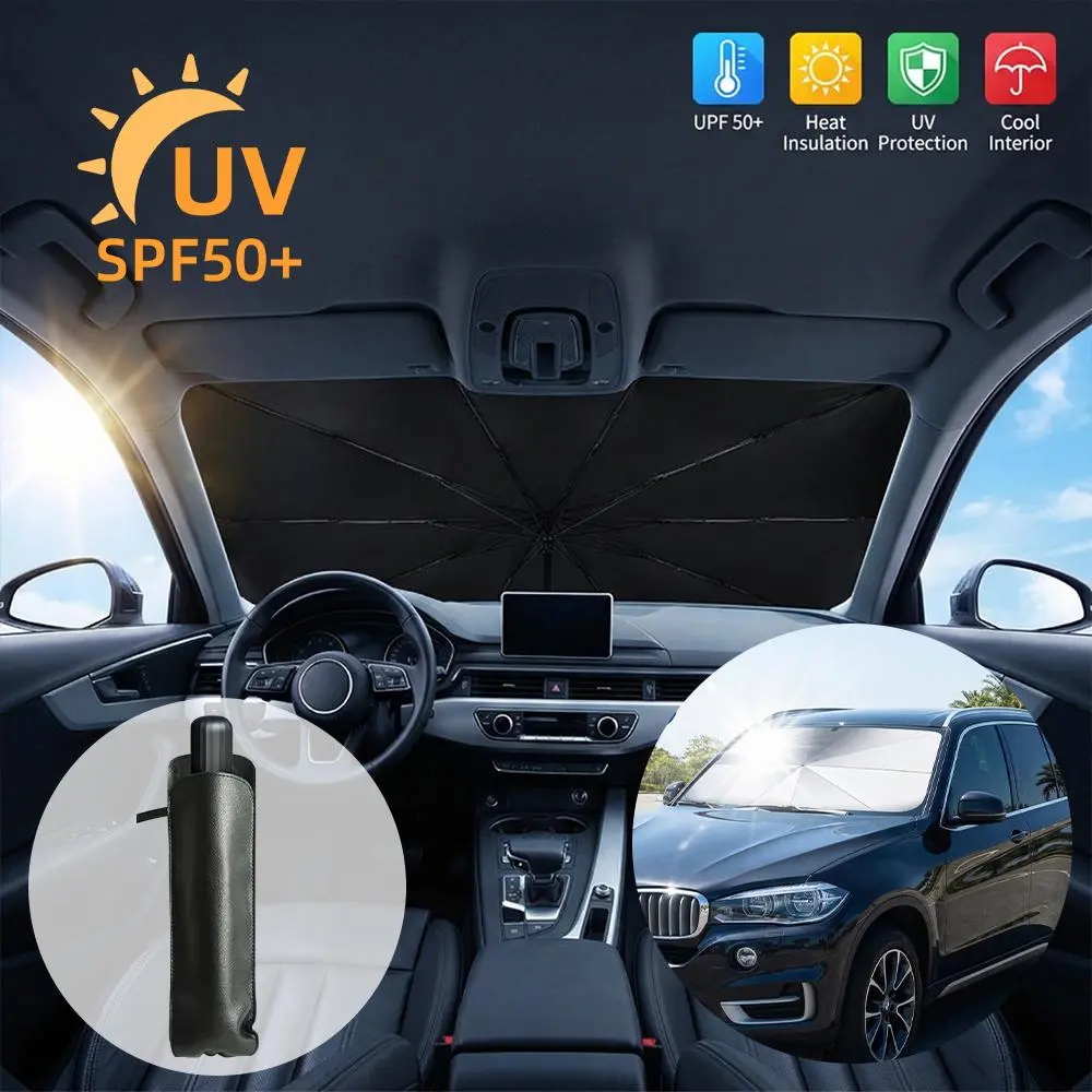 【Summerfinds】 Portable Car Windshield Sunshade - UV Block Front Window Sun Cover, Collapsible Retractable Windshield Sun Shade, Portable Shade for Car Front Window