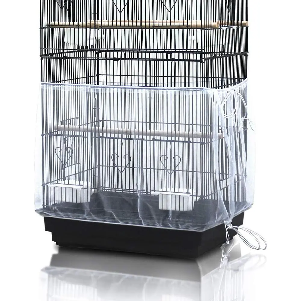 Bird Cage Seed Cather,Universal Adjustable Birdcage Cover Skirt Nylon Mesh Netting Parrot Parakeet Macaw African Round Square Cages Cover