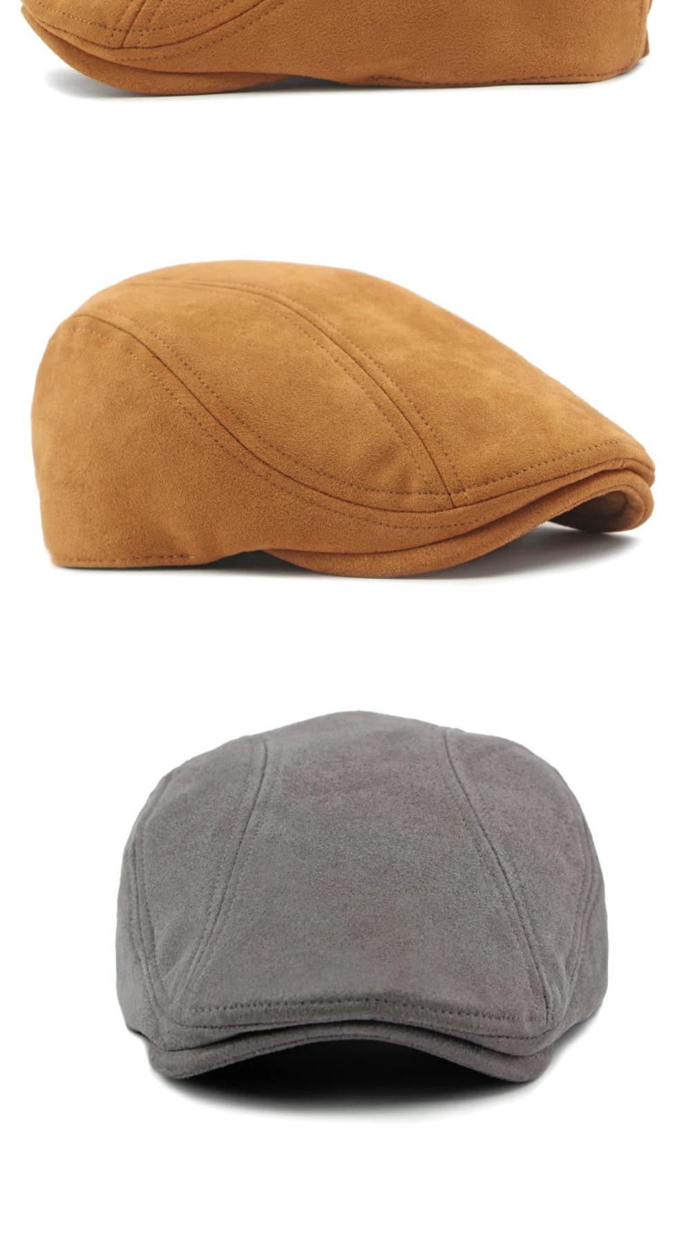 HT4344 Beret Cap Spring Autumn Solid Suede Beret Hats for Men Women Vintage Artist Painter Flat Cap Male Female Berets for Men