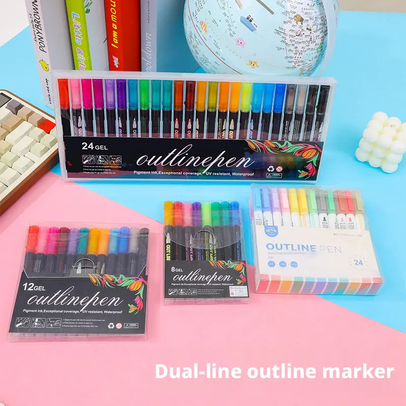 Creative dual-line outline marker pen, large capacity, quick-drying, non-bleed, colorful pen for drawing and graffiti