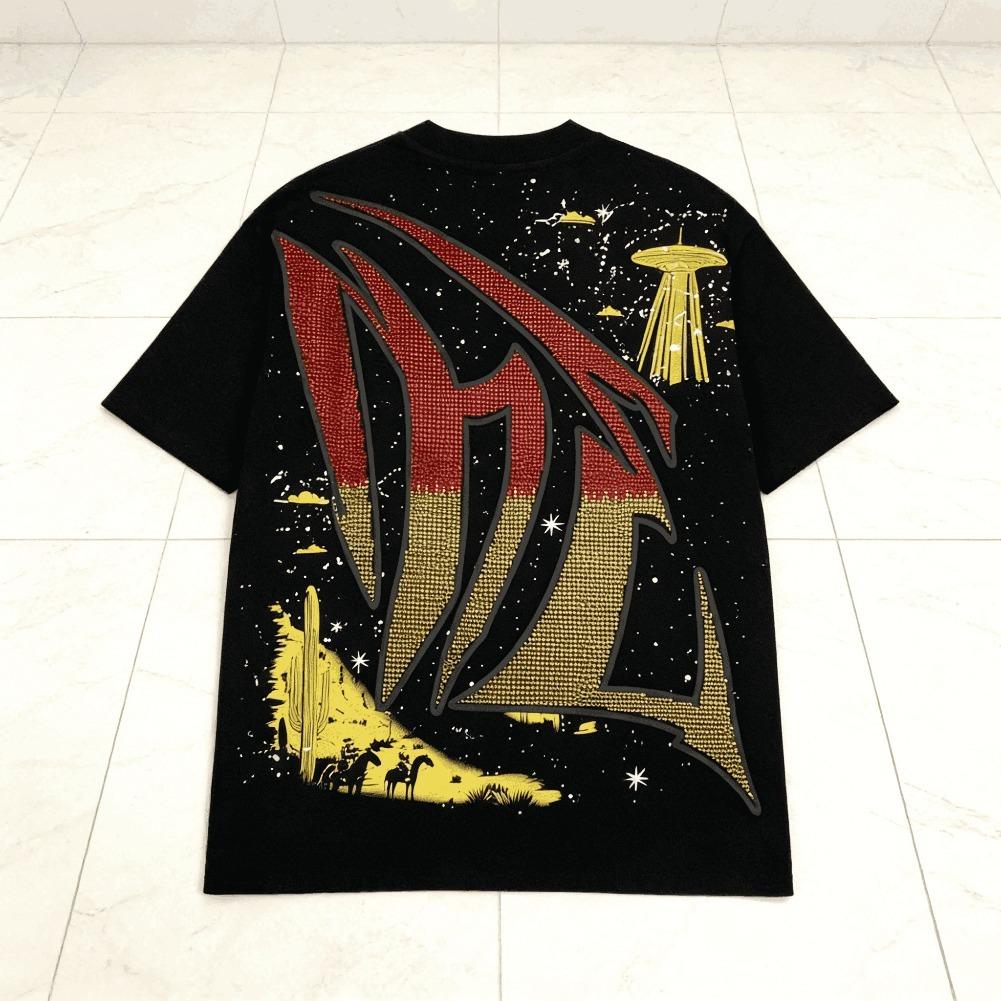 MIXED EMOTION Rhinestone Short Sleeve Black Mens Tshirts Streetwear Cotton Loose Round Neck Top Tees Oversized Unisex Y2K Graphic Casual Outdoor Summer Trendy Fashion