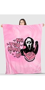 Pink Horror Tapestry 60 x 50 Inch - 'No You Hang Up' Funny Ghost Wall Hanging, Romantic Halloween Valentine's Day Home Dorm Decor