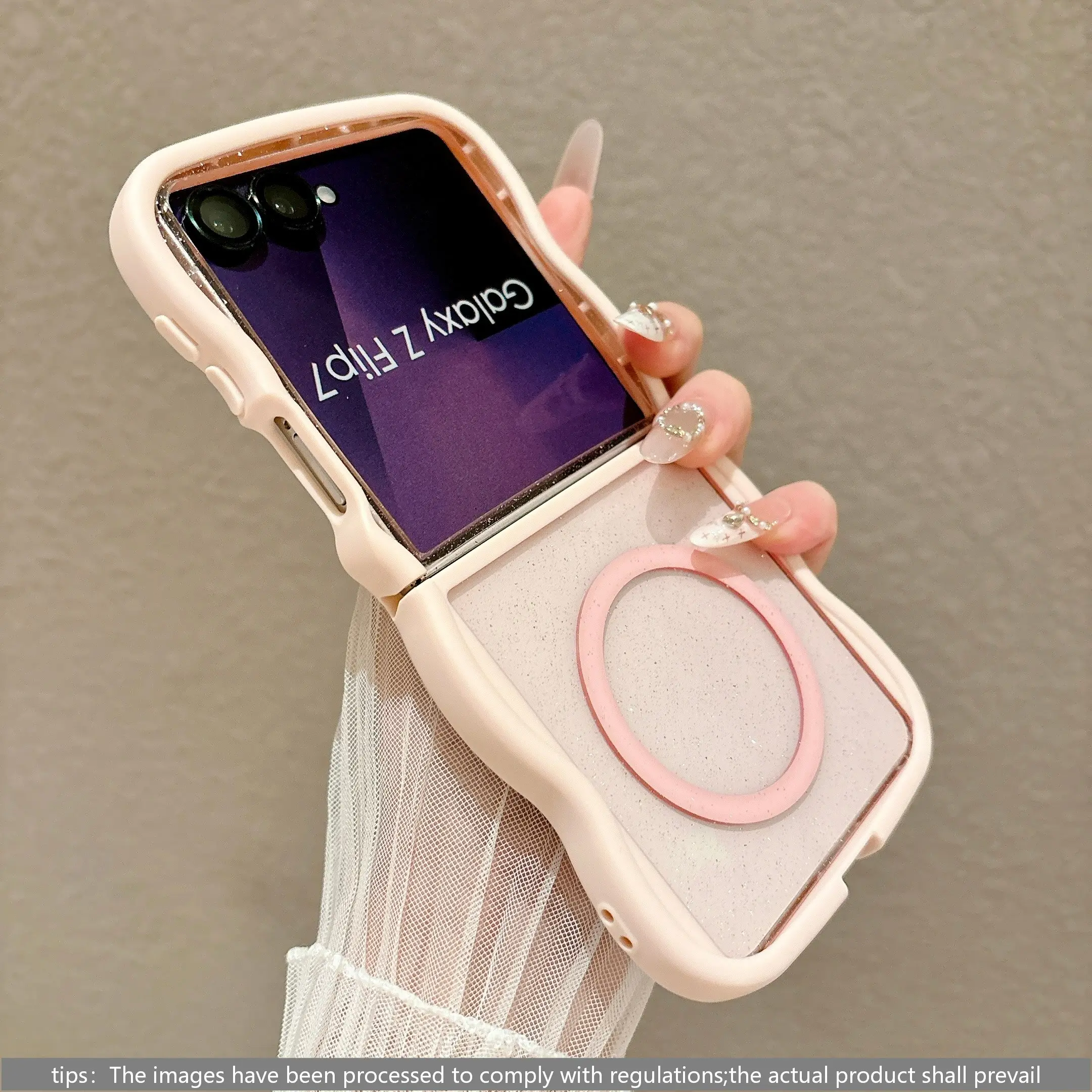 Luxury Wave Edge Glitter Magsafe Phone Case, Scratch-Resistant Shockproof Durable Cover for Samsung Galaxy Z Flip 8/7/6/5/4/3, Tpu Material