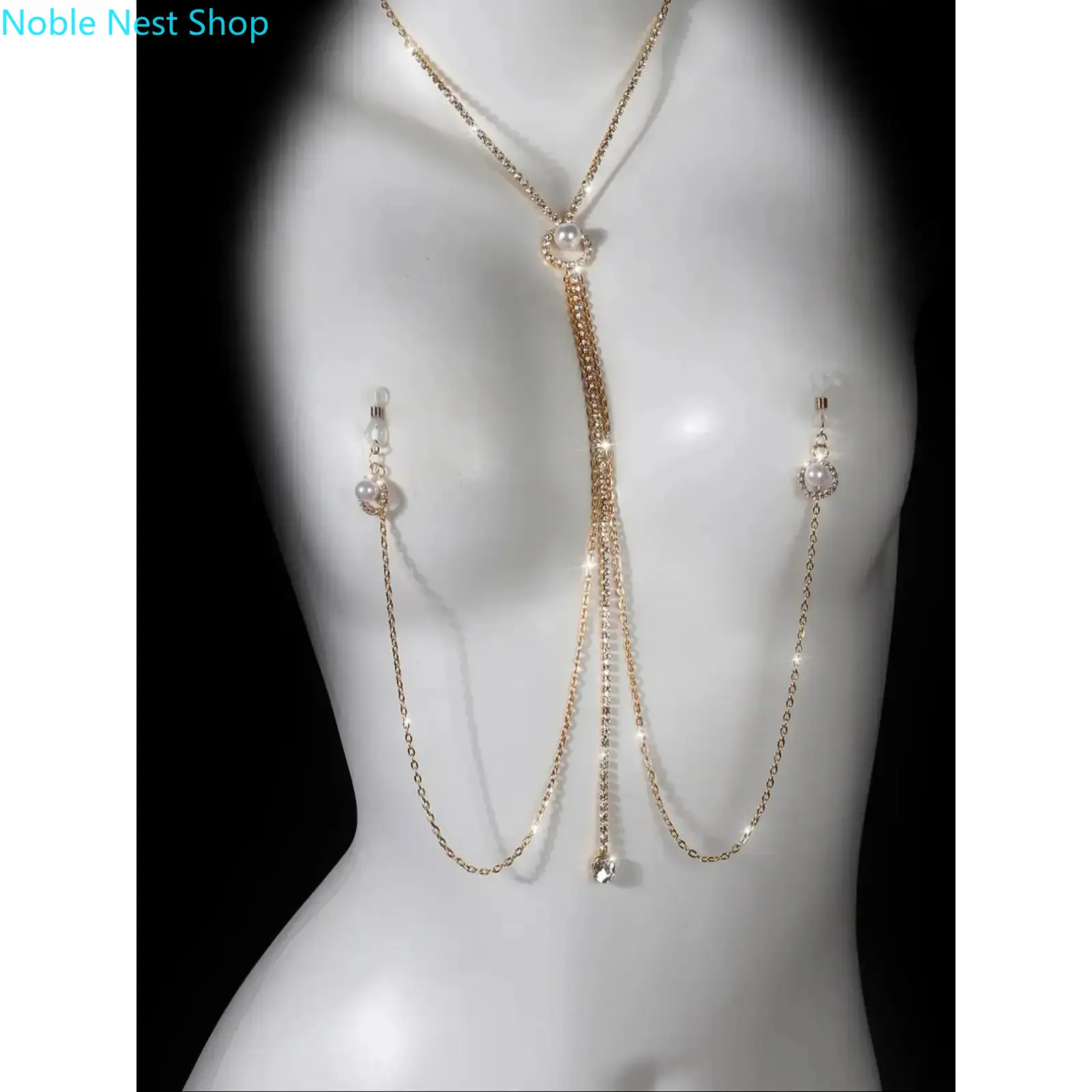 Sparkling Imitation Pearl Body Chain, Trendy Glamorous Accessory for Women Party Nightclub Fashion