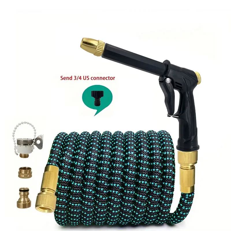 High Pressure Long Pole Car Wash Water Gun Expandable Magic Garden Hose Kit, 3X Telescopic Flexible Water Pipe, With Joint And 3/4 American Adapter, Used For Car Washing, Lane Terrace Cleaning, And Garden Irrigation
