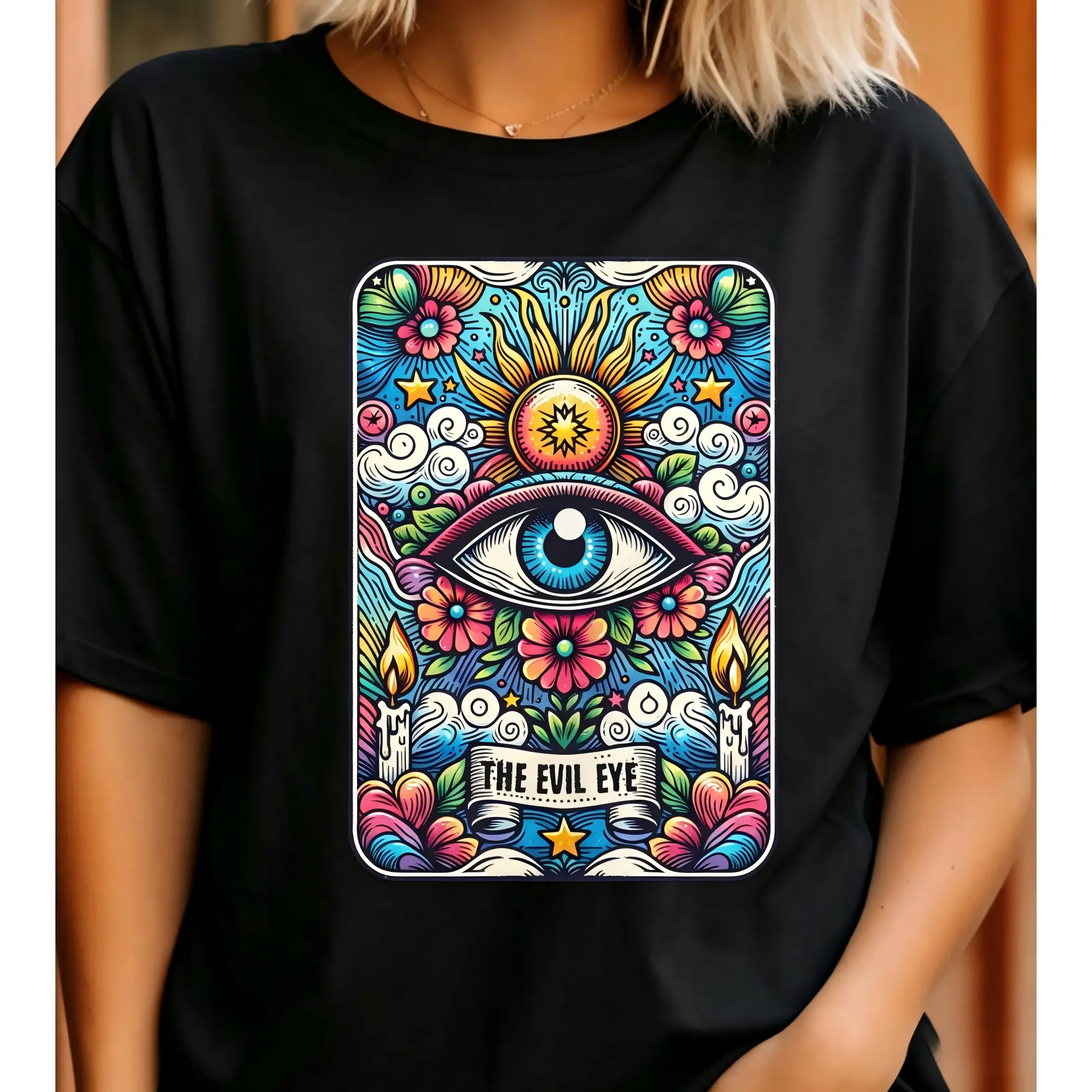 The Evil Eye Tarot Graphic Tee Hippie Tarot Tshirt Relatable Womens Top